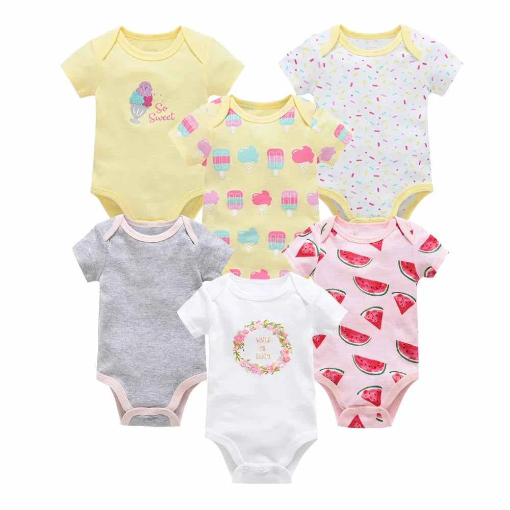 Tiny Trend Cotton Baby Bodysuits 3-Pack or 6-Pack | Short Sleeve | Sizes 0–3M to 9–12M