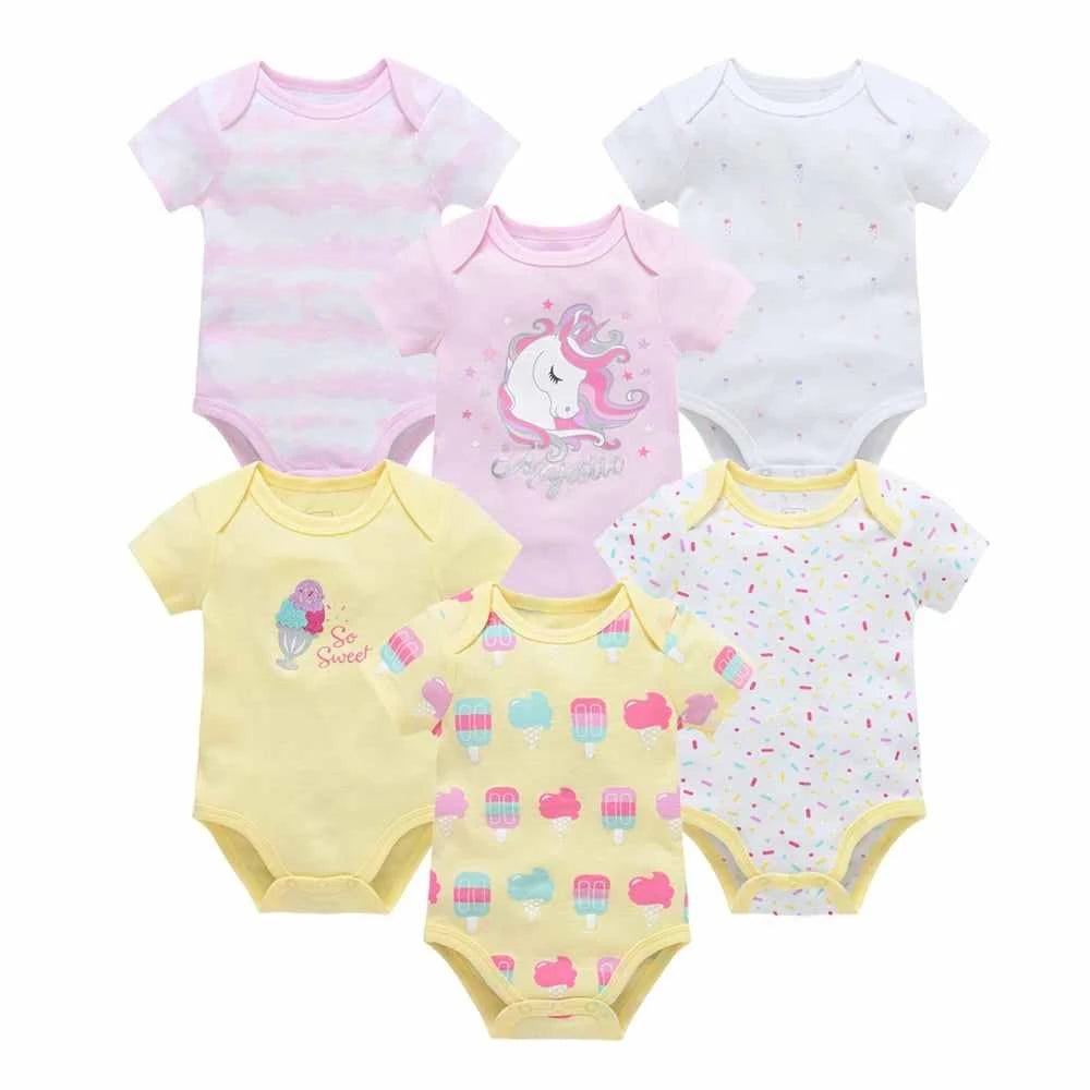 Tiny Trend Cotton Baby Bodysuits 3-Pack or 6-Pack | Short Sleeve | Sizes 0–3M to 9–12M