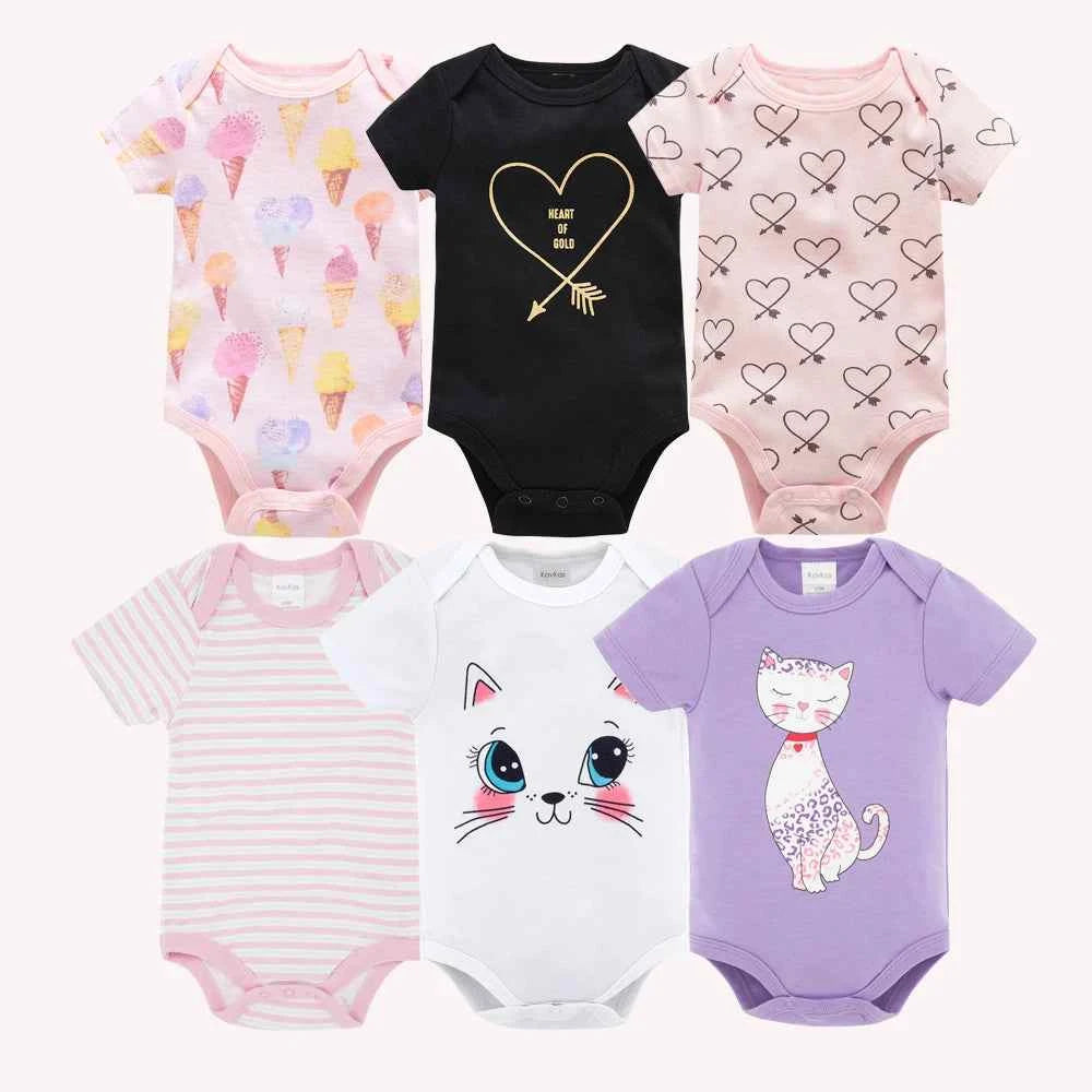 Tiny Trend Cotton Baby Bodysuits 3-Pack or 6-Pack | Short Sleeve | Sizes 0–3M to 9–12M