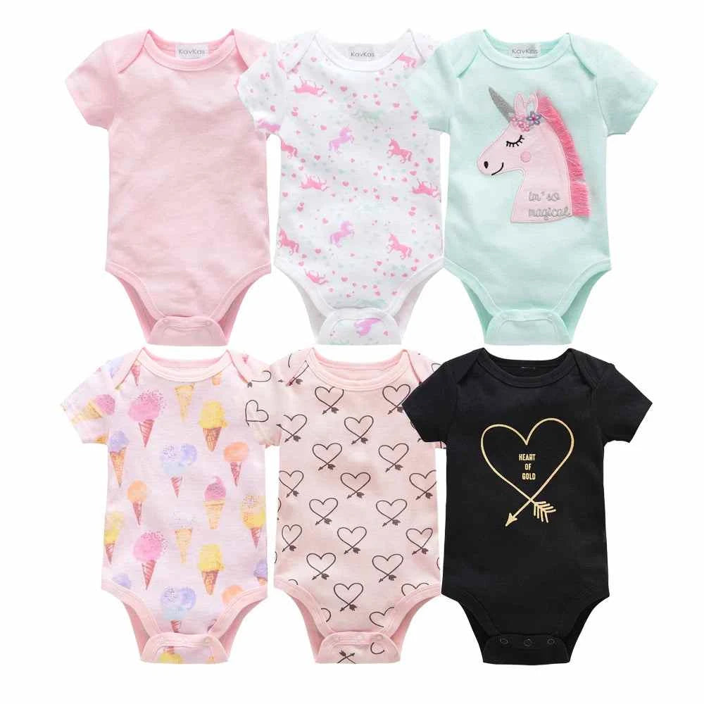 Tiny Trend Cotton Baby Bodysuits 3-Pack or 6-Pack | Short Sleeve | Sizes 0–3M to 9–12M