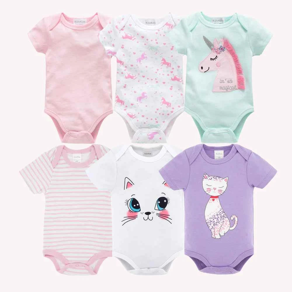 Tiny Trend Cotton Baby Bodysuits 3-Pack or 6-Pack | Short Sleeve | Sizes 0–3M to 9–12M