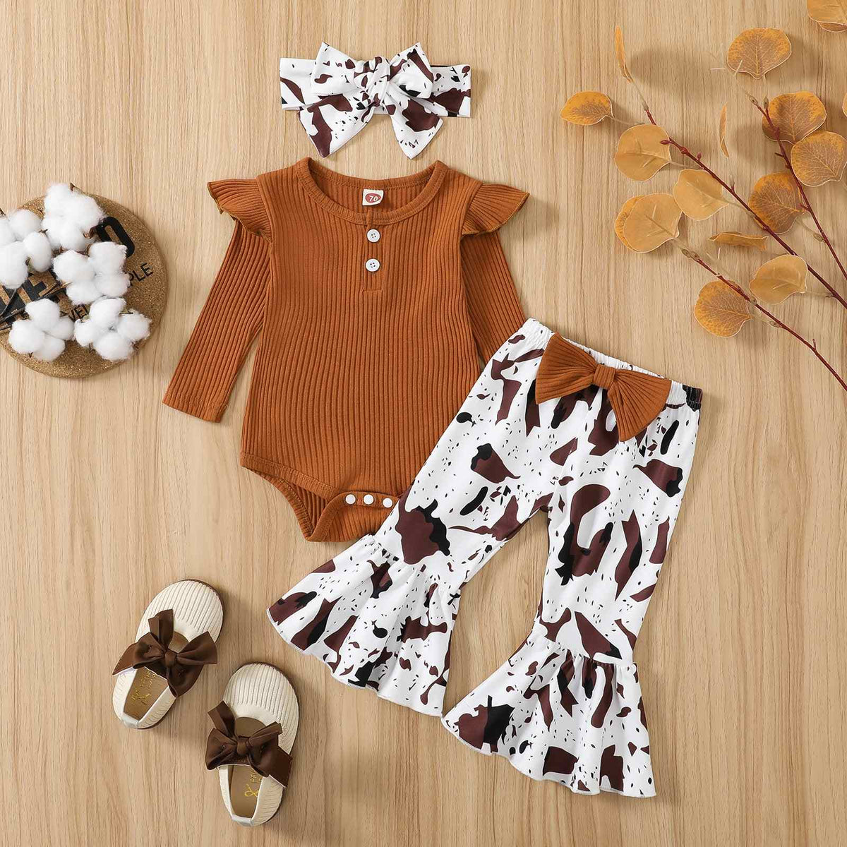 Tiny Trend Baby Girl Knit Romper & Flare Pants Set | Cotton Blend | Sizes 0–12M
