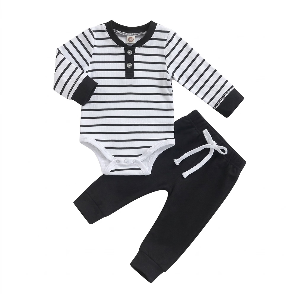 Tiny Trend Baby Boy Striped Romper & Pants Set | Cotton Blend | Sizes 0–24M