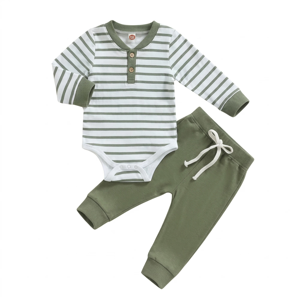 Tiny Trend Baby Boy Striped Romper & Pants Set | Cotton Blend | Sizes 0–24M