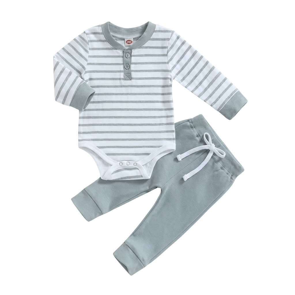 Tiny Trend Baby Boy Striped Romper & Pants Set | Cotton Blend | Sizes 0–24M