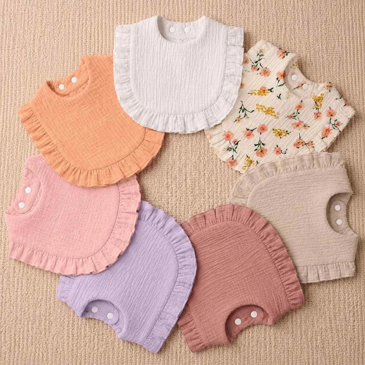 Tiny Trend Baby Lace Bibs Set of 7 | Soft Absorbent Polyester | Adjustable Snap | Ages 1–3Y