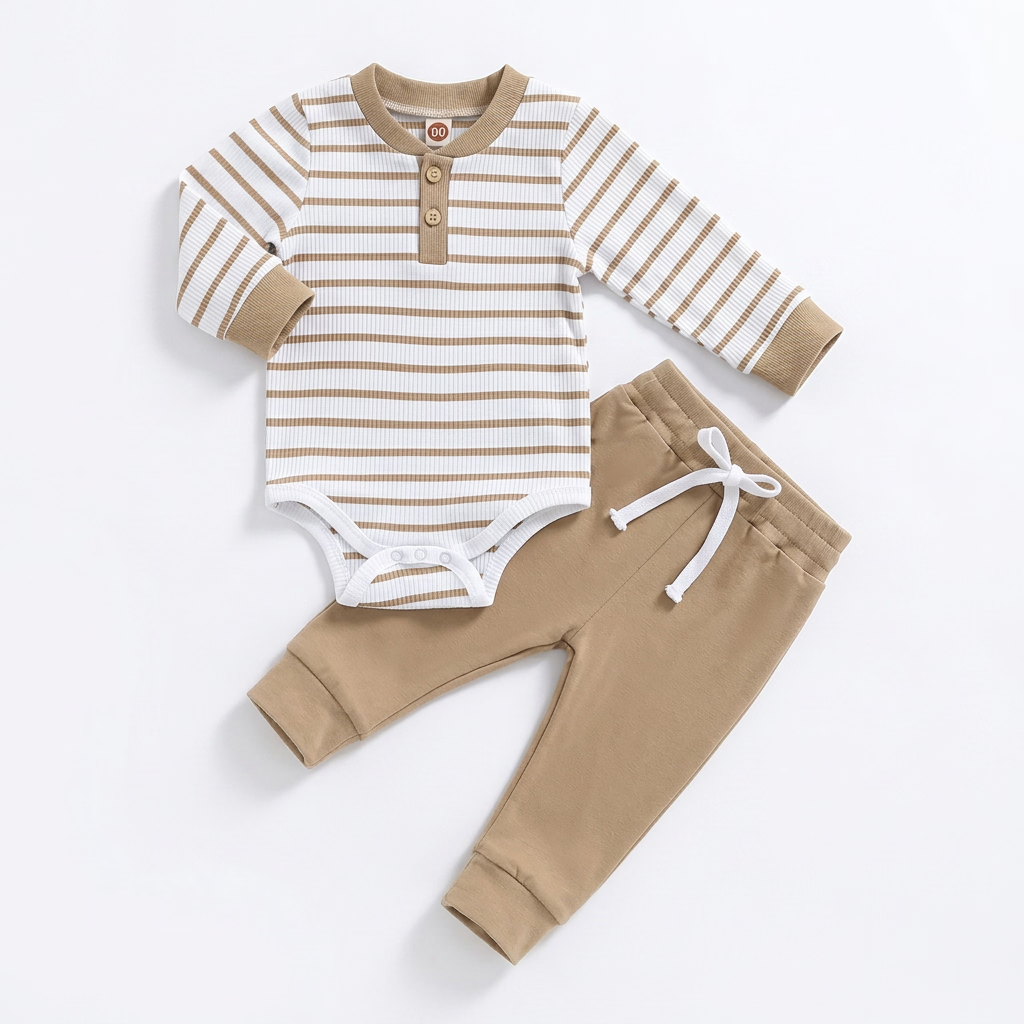 Tiny Trend Baby Boy Striped Romper & Pants Set | Cotton Blend | Sizes 0–24M