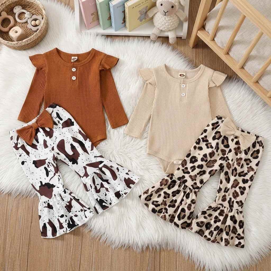 Tiny Trend Baby Girl Knit Romper & Flare Pants Set | Cotton Blend | Sizes 0–12M